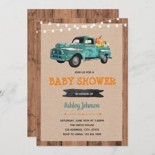 vrachtwagenpompoen themageuitnodiging kaart (Voorkant / Achterkant)