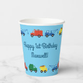 Vrachtwagens Auto's Schattige 1e Verjaardagsfeest Papieren Bekers (Achterkant)