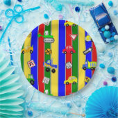 Vrachtwagens, auto's, tractoren en verkeersborden papieren bordje (Feest)