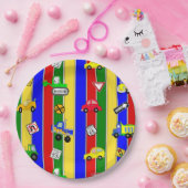 Vrachtwagens, auto's, tractoren en verkeersborden papieren bordje (Feest)