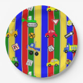 Vrachtwagens, auto's, tractoren en verkeersborden papieren bordje (Voorkant)