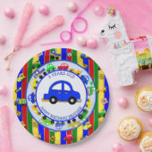 Vrachtwagens, auto's, tractoren en verkeersborden  papieren bordje (Feest)