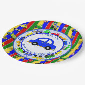 Vrachtwagens, auto's, tractoren en verkeersborden  papieren bordje (Gekanteld)