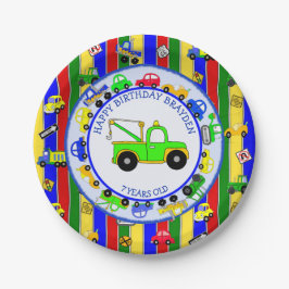 Vrachtwagens, auto's, tractoren en verkeersborden  papieren bordje