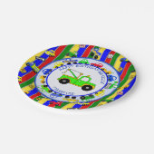 Vrachtwagens, auto's, tractoren en verkeersborden papieren bordje (Gekanteld)