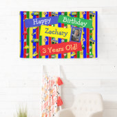 Vrachtwagens, auto's, tractoren en verkeersborden spandoek (Insitu)