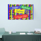 Vrachtwagens, auto's, tractoren en verkeersborden spandoek (Beurs)