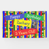 Vrachtwagens, auto's, tractoren en verkeersborden spandoek (Horizontaal)