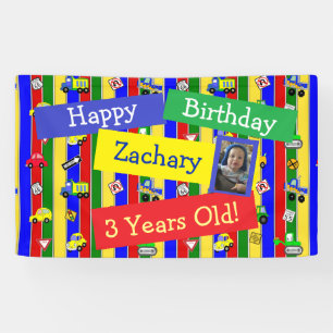 Vrachtwagens, auto's, tractoren en verkeersborden  spandoek