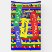 Vrachtwagens, auto's, tractoren en verkeersborden spandoek (Verticaal)