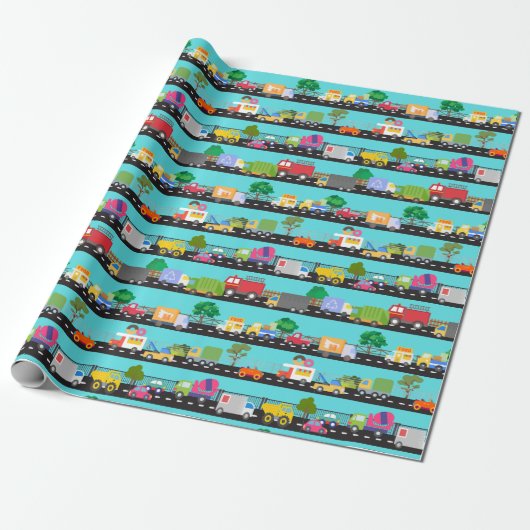 Vrachtwagens en auto's Kinder Transport Wrapping P Cadeaupapier (Uitgerold)