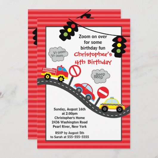 Vrachtwagens en auto's - uitnodiging van afgelopen (Voorkant / Achterkant)