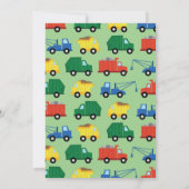 Vrachtwagens Kleurrijke 1e Verjaardag Uitnodiginge Kaart (Achterkant)