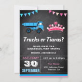 Vrachtwagens of Tiaras Gender Reveal Party Kaart (Voorkant)