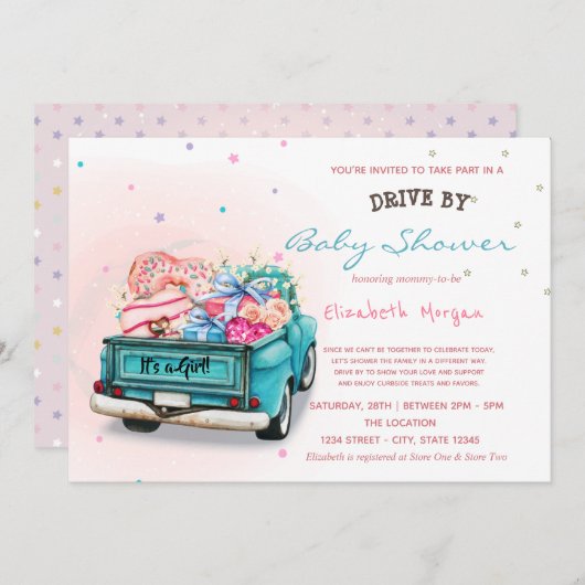 Vrachtwagens rijden op Baby shower Kaart (Voorkant / Achterkant)