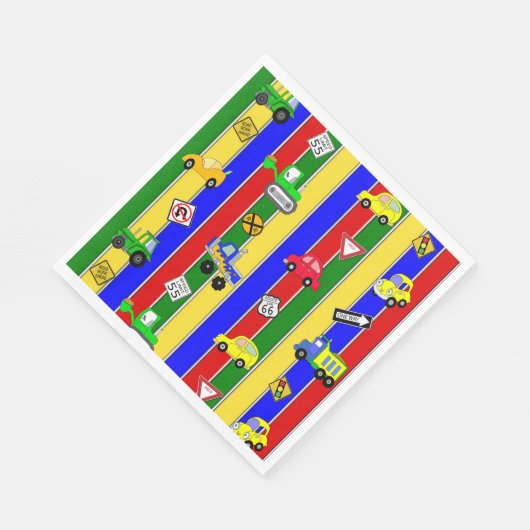 Vrachtwagens, tractoren, auto's en verkeersborden servet (Hoek)