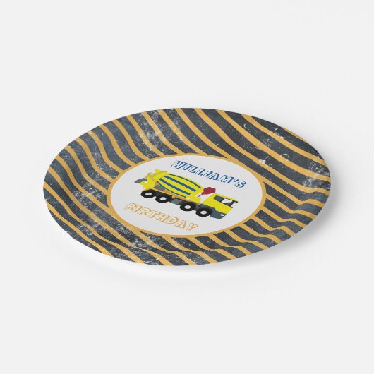 Vrachtwagens voor de bouw van betonstaal papieren bordje (Gekanteld)