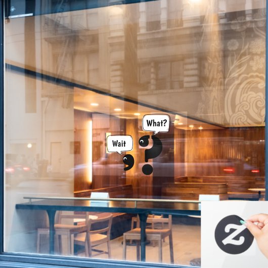 Vragen Mark en Comma Wait What? Raamsticker (Cafe Raam)