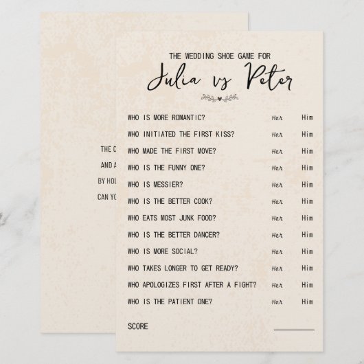 Vragenpapier voor weduwschapsspelen (Voorkant / Achterkant)