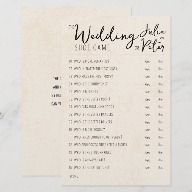 Vragenpapier voor weduwschapsspelen Rustisch (Voorkant / Achterkant)