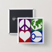 Vrede, Aarde, Liefde, Obama (Campaign Button) Vierkante Button 5,1 Cm (Voorkant /achterkant)