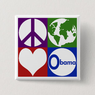 Vrede, Aarde, Liefde, Obama (Campaign Button) Vierkante Button 5,1 Cm