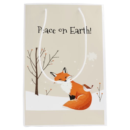 Vrede Aarde Minimalistische Vos Vogel Dier Medium Cadeauzakje (Voorkant)