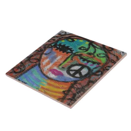 Vrede Abstracte acrylverf op OSB Tegeltje (Zijkant)