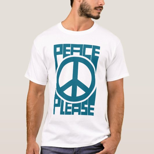 Vrede Alsjeblieft Blauwe Lettering T-shirt (Voorkant)
