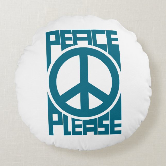 Vrede Alsjeblieft Blauwe Lettertype Rond Kussen (Voorkant)