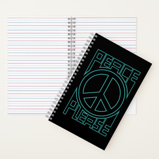 Vrede Alsjeblieft Turquoise Omlijnd Lettertype Notitieboek (Binnen)