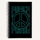 Vrede Alsjeblieft Turquoise Omlijnd Lettertype Notitieboek (Voorkant)