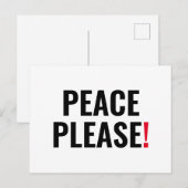 Vrede alsjeblieft witte zwarte rode tekst anti-oor briefkaart (Voorkant / Achterkant)