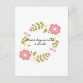 Vrede begint met een glimlach van roze en groene b briefkaart (Voorkant)