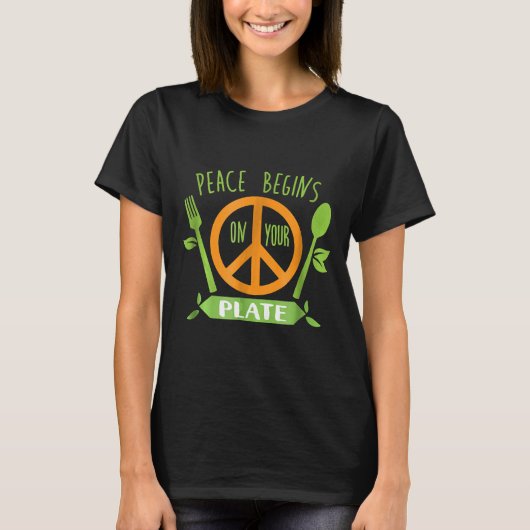 Vrede begint op uw Bord Vegan Vegetarische Cadeaus T-shirt (Voorkant)