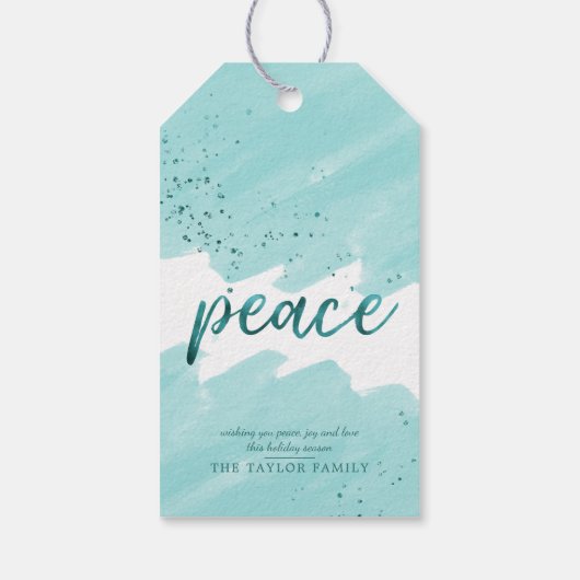 Vrede | Blauwgroen Waterverf Kerstmis Cadeaulabel (Achterkant)