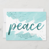 Vrede | Blauwgroen Waterverf Kerstmis Feestdagenkaart (Voorkant)