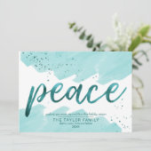 Vrede | Blauwgroen Waterverf Kerstmis Feestdagenkaart (Staand voorkant)