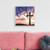 Vrede, duif, Pasen, Religie, Waterverf, Kruis Canvas Afdruk (Insitu (Woonkamer))