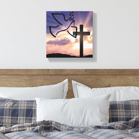 Vrede, duif, Pasen, Religie, Waterverf, Kruis Canvas Afdruk (Insitu (Slaapkamer))
