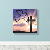 Vrede, duif, Pasen, Religie, Waterverf, Kruis Canvas Afdruk (Insitu (Houten vloer))