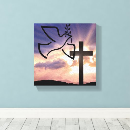 Vrede, duif, Pasen, Religie, Waterverf, Kruis Canvas Afdruk (Insitu (Houten vloer))