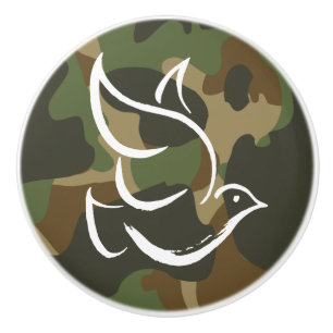 VREDE Duif Symbool Teken - Hippie Khaki Camouflage Keramische Knop