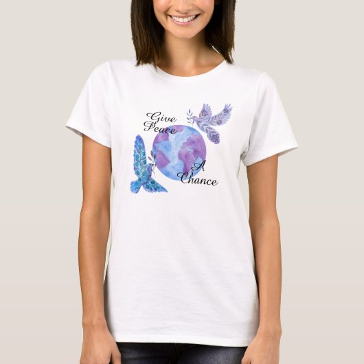 Vrede een kans geven - Aarde en Doves of Peace T-shirt (Voorkant)