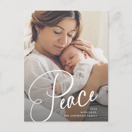 Vrede | Elegant script en foto kerst Feestdagenkaart (Voorkant)