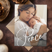 Vrede | Elegant script en foto kerst Feestdagenkaart