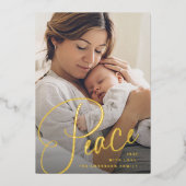 Vrede | Elegant script en foto kerst Folie Feestdagenkaart (Voorkant)