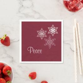 Vrede en drie Snowflakes Burgundy Holiday Servet