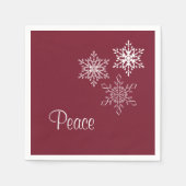 Vrede en drie Snowflakes Burgundy Holiday Servet (Voorkant)