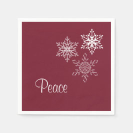 Vrede en drie Snowflakes Burgundy Holiday Servet